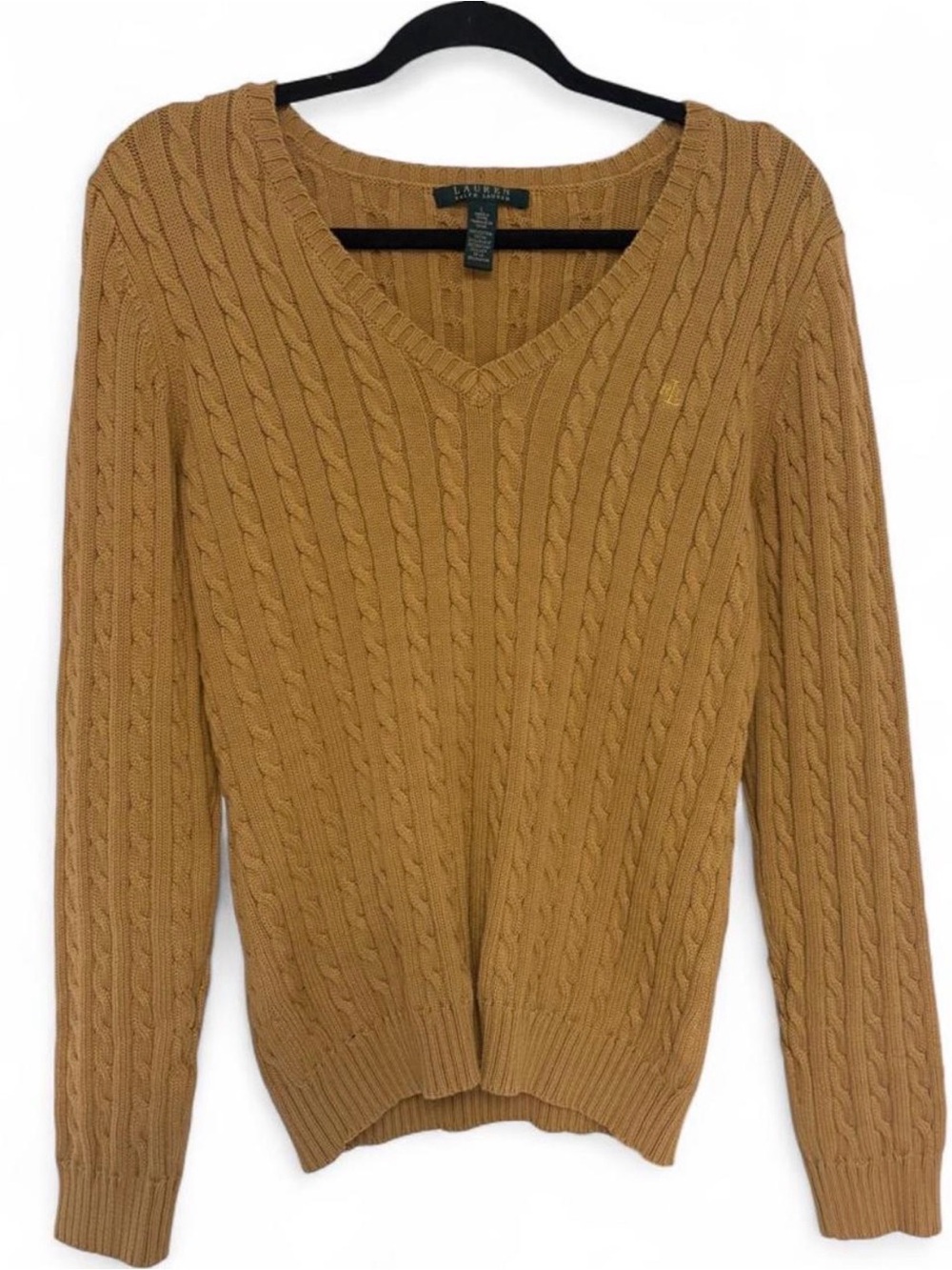 Ralph Lauren Cable-Knit V-Neck Sweater - Camel